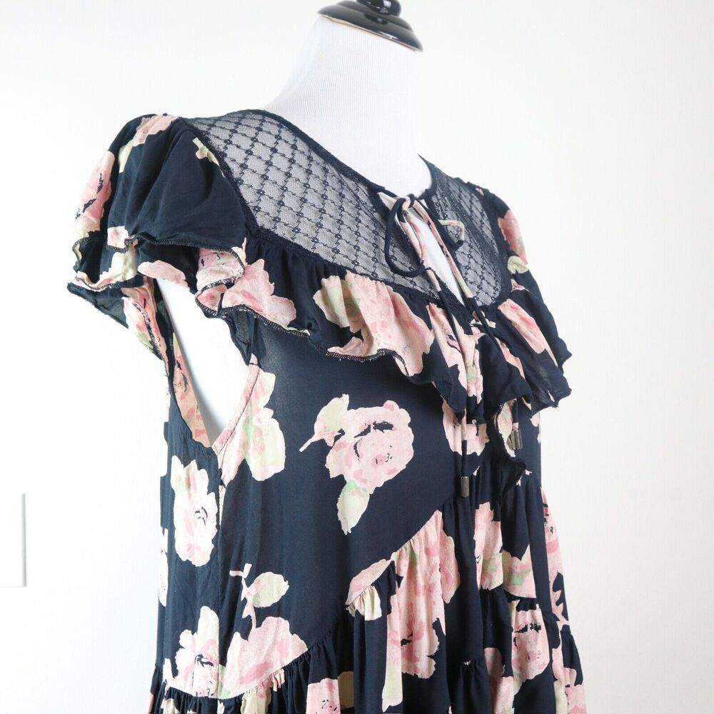 Free People Size M* Tilly Tiered Mini Dress V-Neck Floral Print - Picture 7 of 11